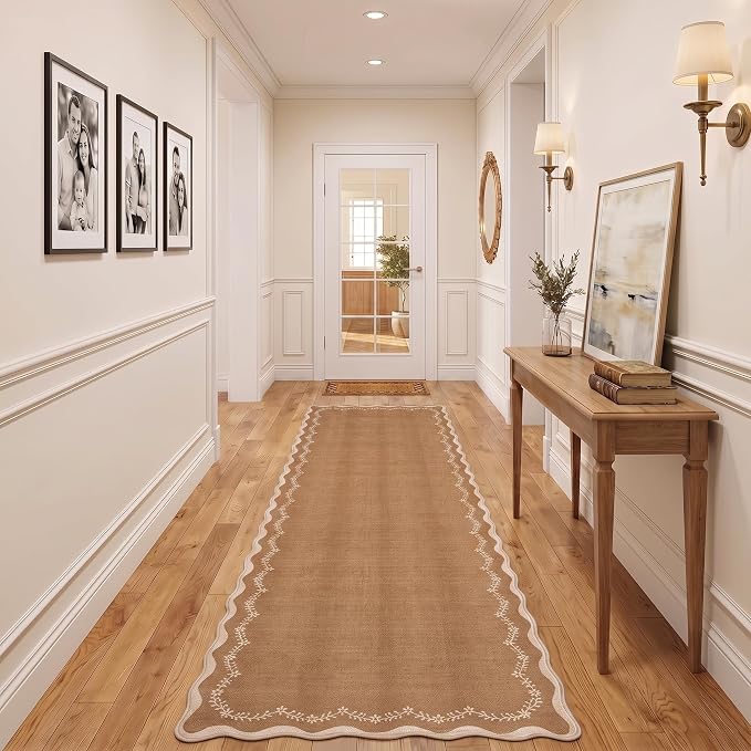 GarveeHome 2.5x10 Scalloped Washable Runner Rug Long Hallway Kitchen Rug | Soft by GarveeHome