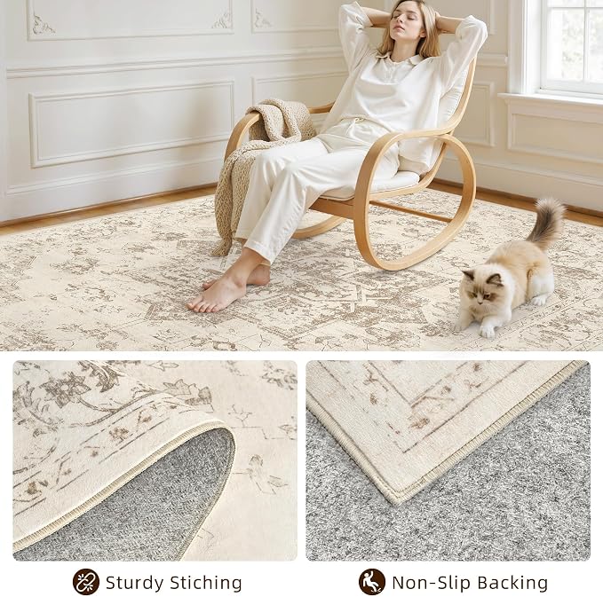 2'6''x8' Hallway Washable Runner Rug: Kitchen Carpet Beige/Ivory | Vintage Boho - Image 6