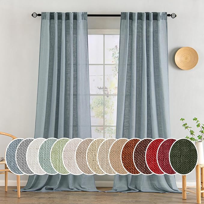MIULEE Dusty Blue Linen Curtains 52x96 Inch Long Soft Thick Linen Textured | by MIULEE