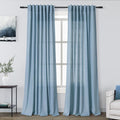 Blue Semi Sheer Linen Curtains 90 inch Length by Nanspring