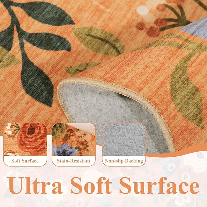 DUKINO 6x9 Area Rugs, Floral Washable Rug - Image 8