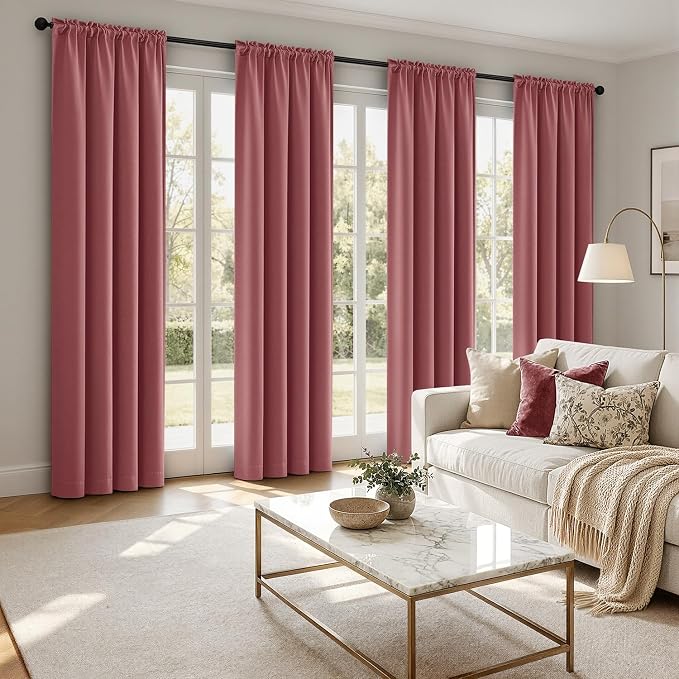 MIULEE 84 Inch Length Dusty Rose Blackout Bedroom Curtains Set of 4 | Thermal - Image 9