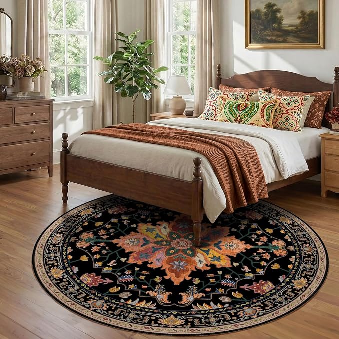 RELEANY Washable Area Rug, Round 8ft, Water Repellent, Pet Friendly, Vintage - Image 3