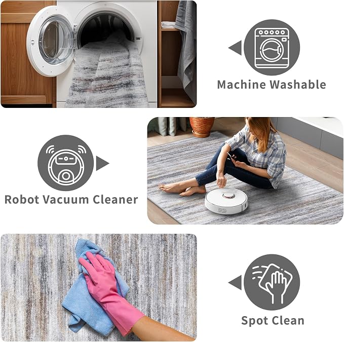 4x9 Wide Washable Runner Rug: Easy-to-Clean Runners Beige Grey | Stain&Water - Image 3