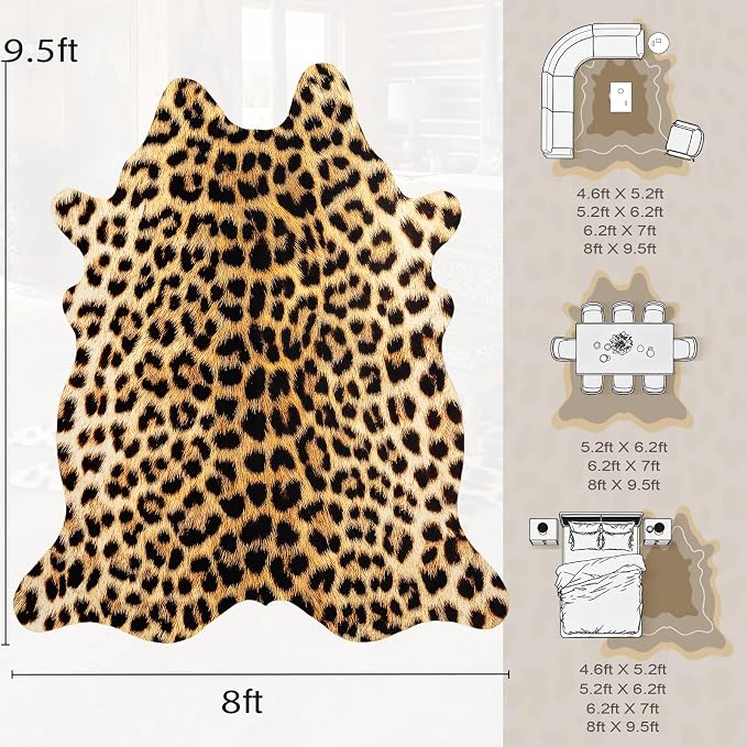 8 x 10 Western Faux Leopard Rug, Large Animal Print Cheetah Rug | Premium - Image 2