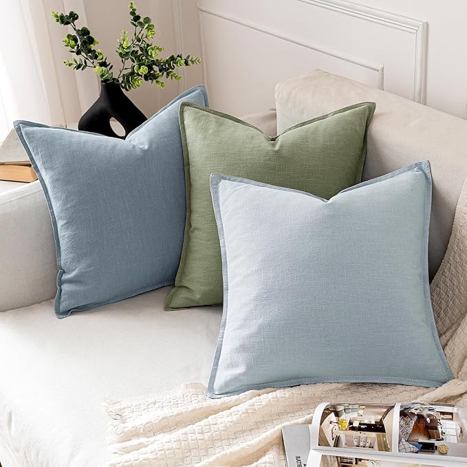 MIULEE Decorative Linen Euro Sham Pillow Covers 26x26 Sage Green | Boho - Image 4