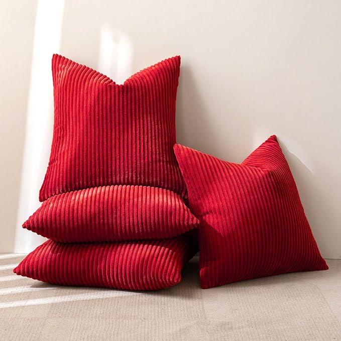 MIULEE Soft Corduroy Decorative Throw Pillow Covers Christmas Red 18x18 | Set - Image 7