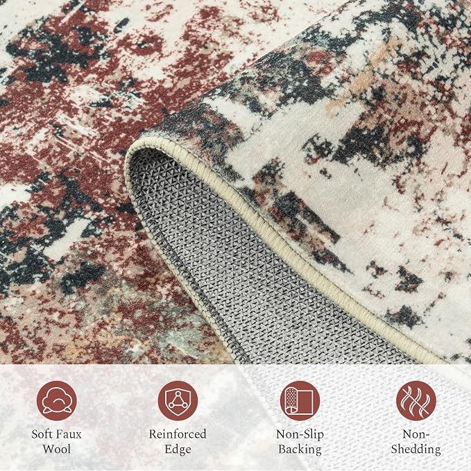 Rugflix 9x12 Area Rugs for Living Room, Washable Rust Brown Green Large Rug | - Image 7