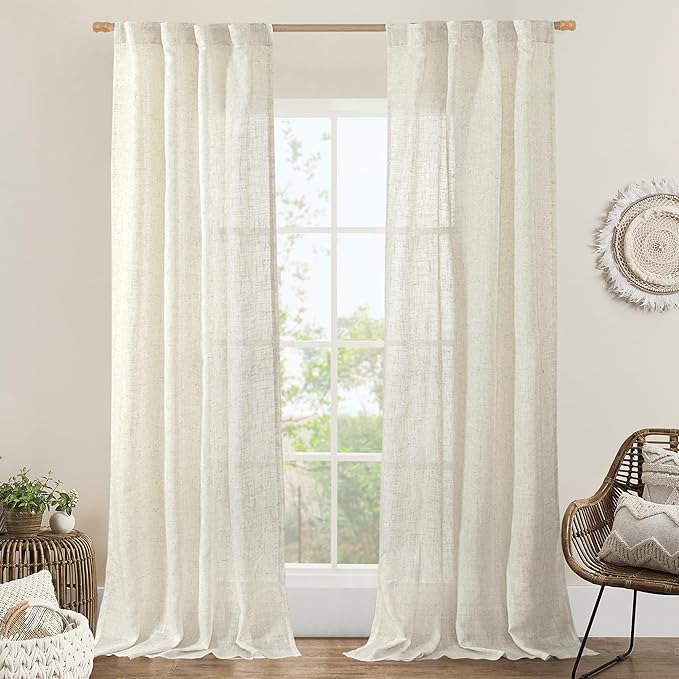 Natural Linen Boho Curtains 84 inch Length by LAMIT