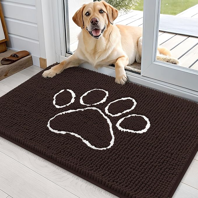 OLANLY Dog Door Mat for Muddy Paws 35x24, Paw Print Design Chenille Mud Mat | by OLANLY