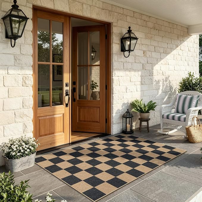 Lahome Colette Checkered Easy Jute Carpet, 3x5 Outdoor Patio Rug Washable Rugs - Image 8