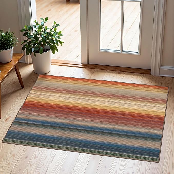 Front Door Mat Indoor Outside Entrance 2x3 Modern Ombre Rainbow Rug | Non-Slip by Othilic