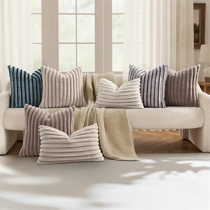 decorUhome Fall Faux Fur Throw Pillow Covers 16x16 Set of 2 Brown White | - Image 5
