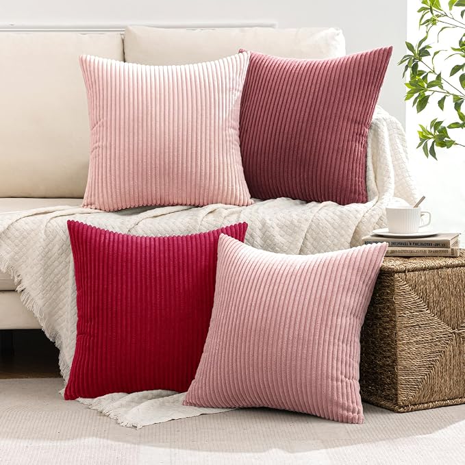 MIULEE Soft Corduroy Decorative Throw Pillow Covers Pink Series 18x18 | Set of 4 - Image 5