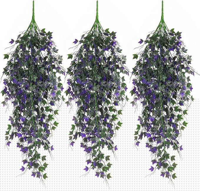 Artificial Ivy Vines Fake Plants Artificial Hanging Plants Faux Hanging Ivy Leaves Artificial Plants UV Resistant Plant for Outdoor Terrace Garden Decoration Indoor Bathroom Wall Decor(Purple)