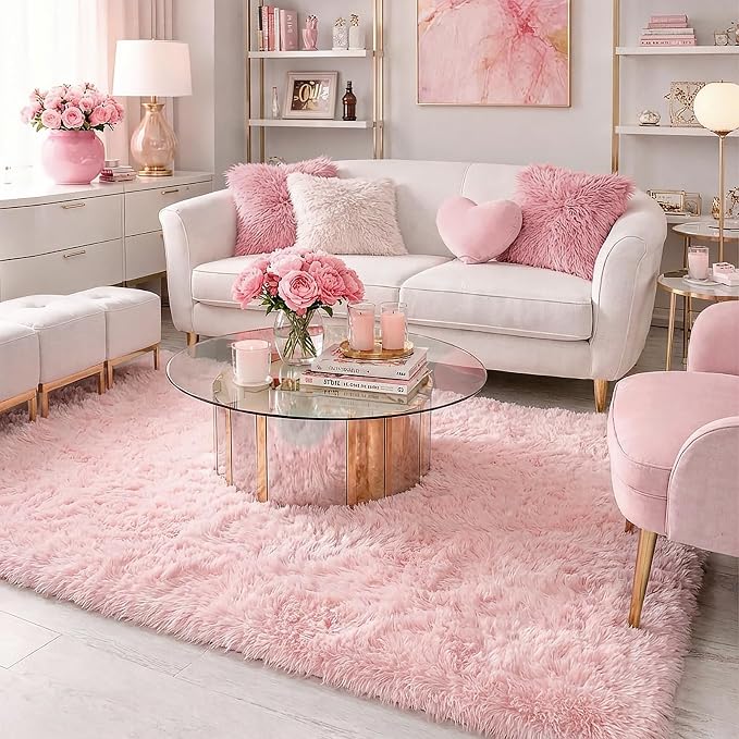 Amdrebio Pink Fluffy Shaggy Kids Area Rug 3x5 - Image 8