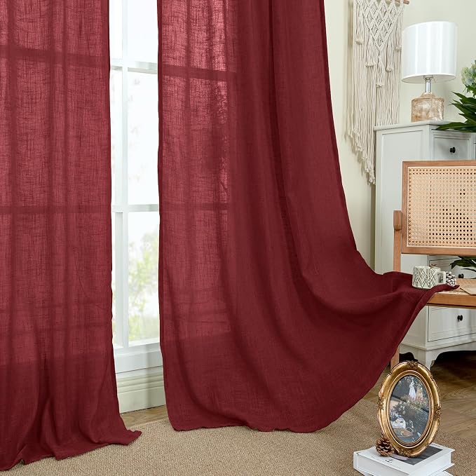 Burgundy Red Linen Curtains 90 Inch - Image 9