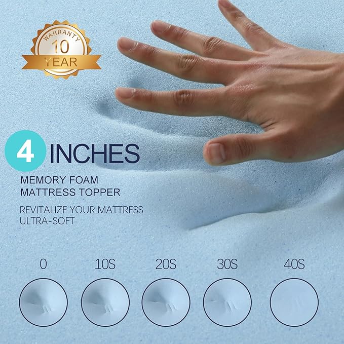 VALUXE 4 Inch Gel Memory Foam Mattress Topper Twin XL Size High Density Cooling Pad Pressure Relief Bed Topper (with Removable & Washable Bamboo Cover)