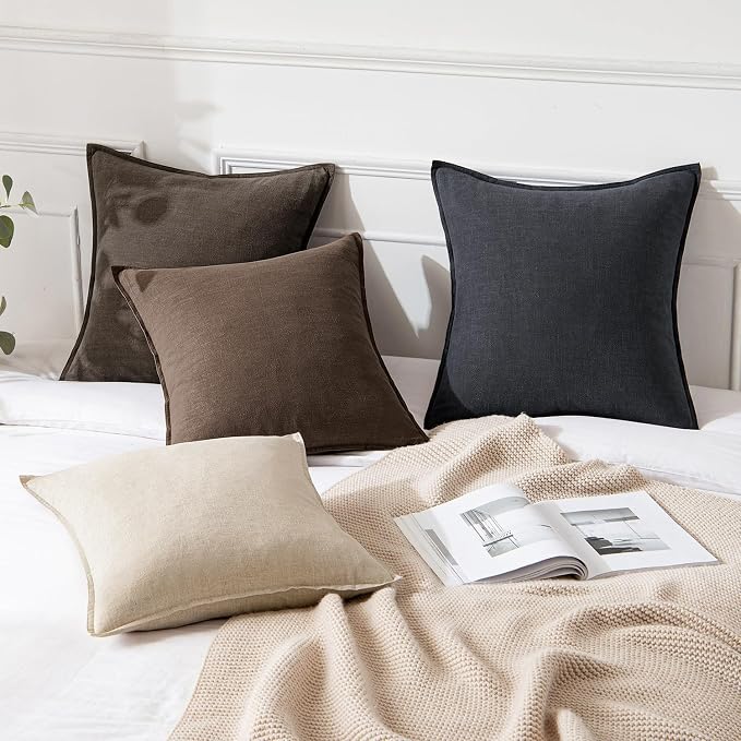 MIULEE Decorative Linen Euro Sham Pillow Covers 24x24 Inch Coffee | Boho - Image 4