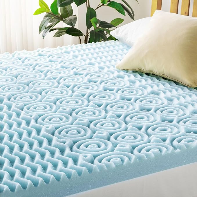 Mellow 4 Inch 5-Zone Memory Foam Mattress Topper, Cooling Gel Infusion, Dorm Essentials, Full Blue