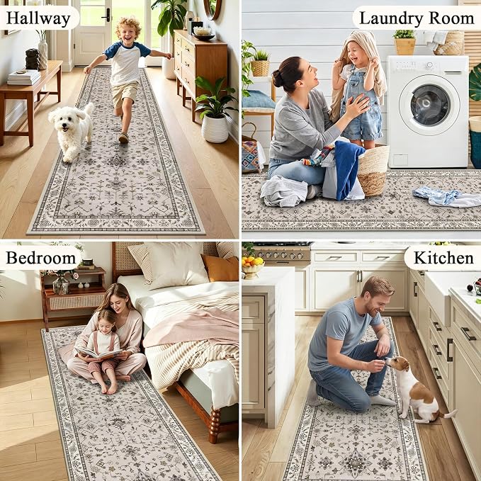 HEBE Hallway Runner Rug 2'x6', Washable Non Slip Kitchen Rug Runner | Soft Boho - Image 6
