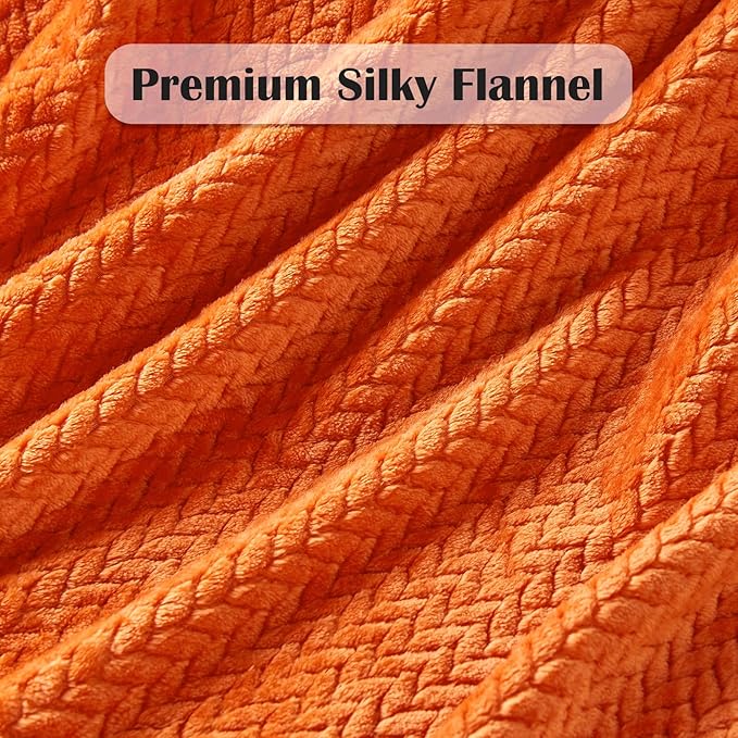 NEWCOSPLAY Super Soft Queen Blanket Orange Premium Silky Flannel Fleece Leaves Pattern Lightweight Bed Blanket All Season Use (Orange, Queen(90"x90"))