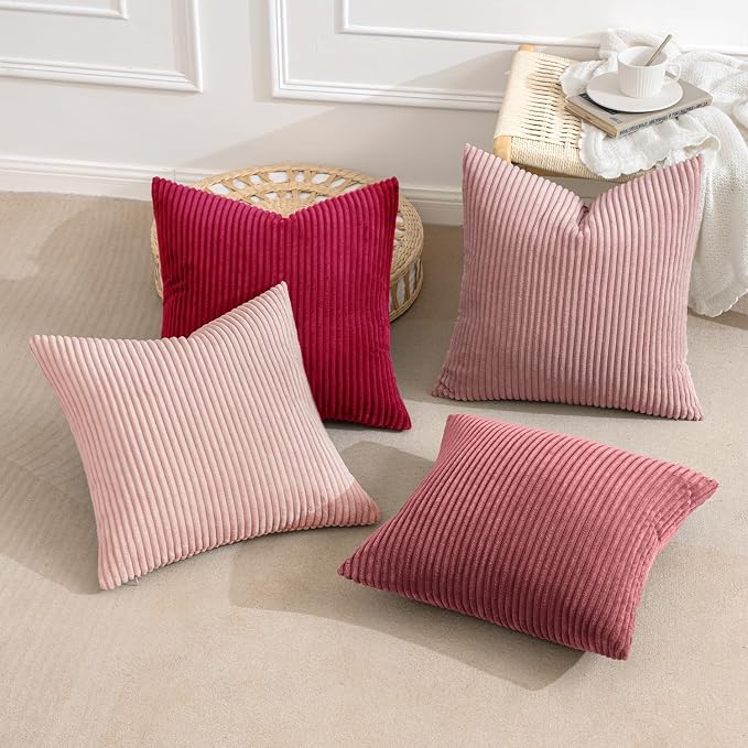 MIULEE Soft Corduroy Decorative Throw Pillow Covers Pink Series 20x20 | Set of 4 - Image 2