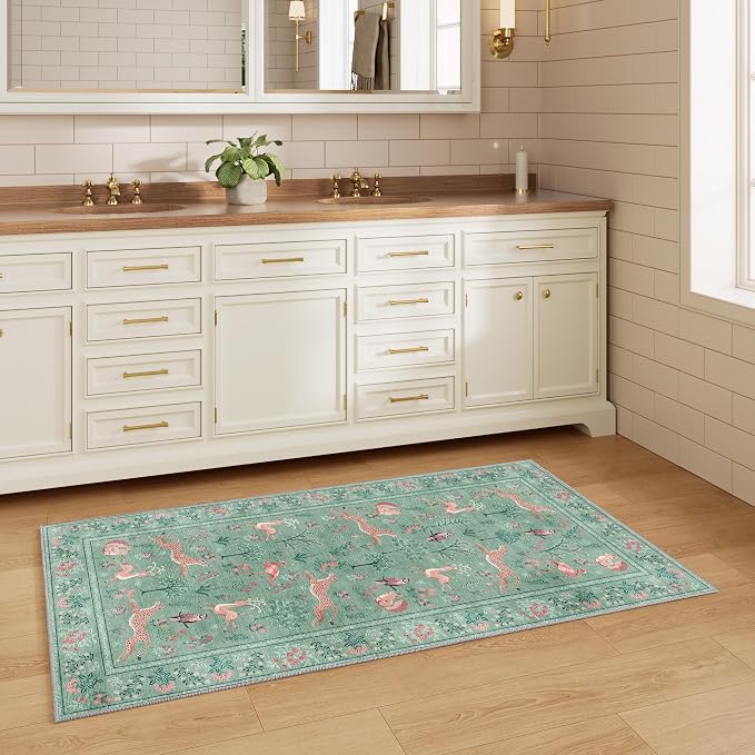 DUKINO 2x4 Rug for Entryway, Animal Washable Runner Rug for Kitchen, Teal | Non - Image 9