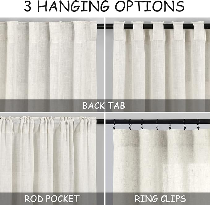 Cream Linen Curtains 134 Inches Long 2 Panels Set - Image 2