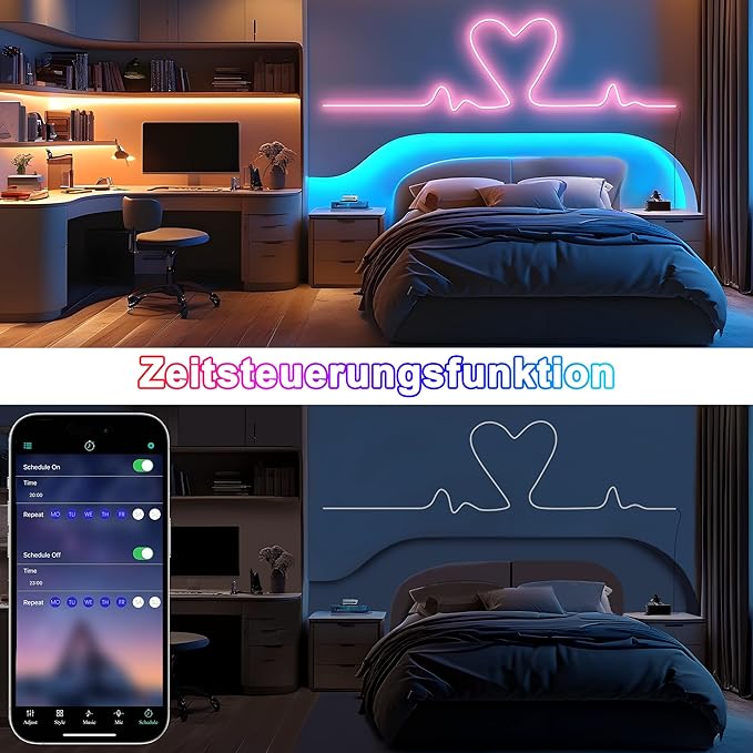 Cozylady 66Ft (33Ft * 2 Rolls) RGB LED Neon Rope Lights for Bedroom, 20m LED Strip Lamp with Double Sided Adhesive Tape, App/Remote Control DIY Lights Decorate The Outdoor and Indoor of Your Home