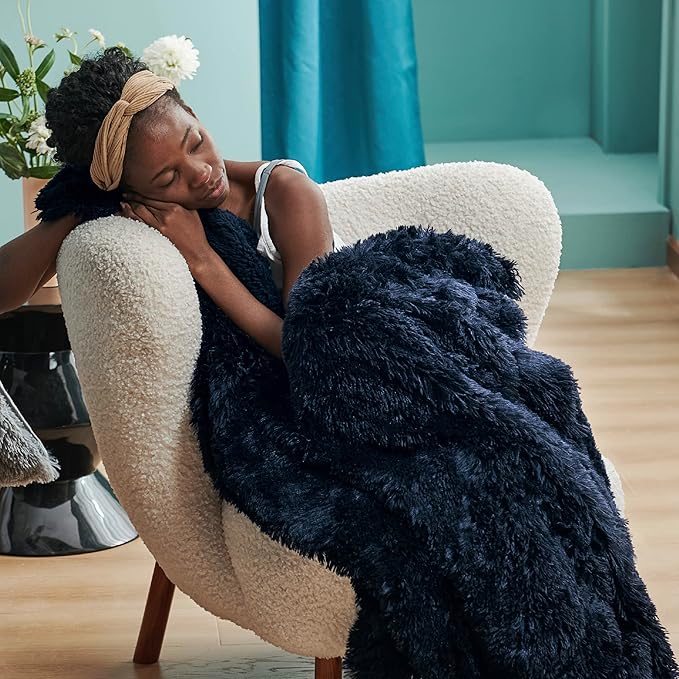 Bedsure GentleSoft Fuzzy Faux Fur Twin Blanket, Navy Blue Cozy Gifts for Men, Soft Sherpa Fleece Plush Warm Minky Thick Blanket Twin Size for Bed, Navy Dorm Decor Blue Gifts for Boys, 60x80