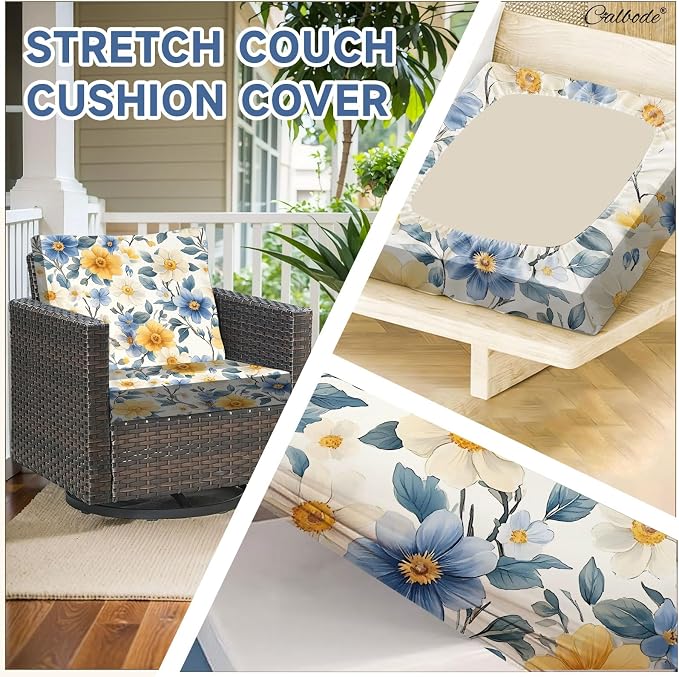 CALBODE 8 Pcs Stretch Outdoor Seat Cushion Covers, Spring Bloom | Washable - Image 3
