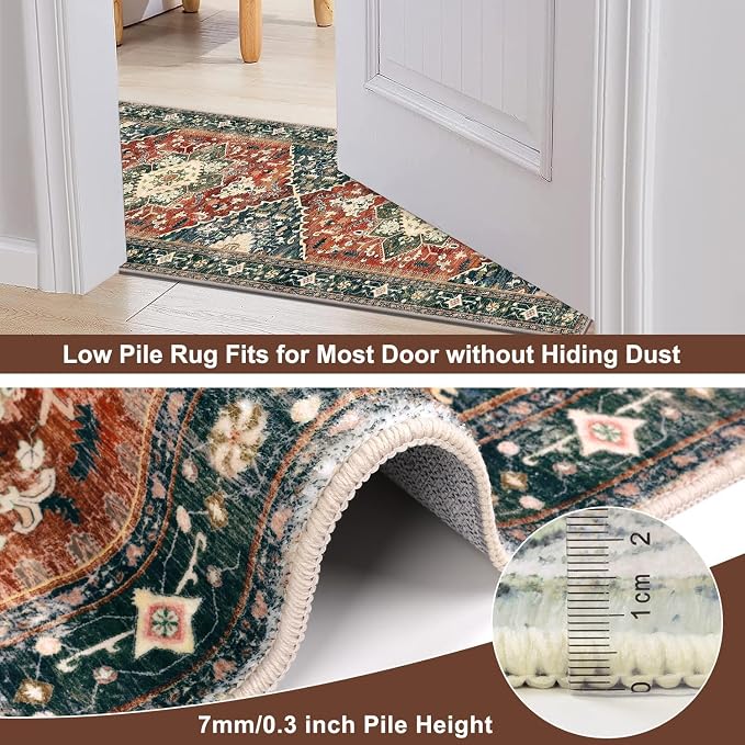 Yamaziot Washable Runner Rug, 3x6 Non-Slip Boho Vintage Hallway Kitchen Rug | - Image 5