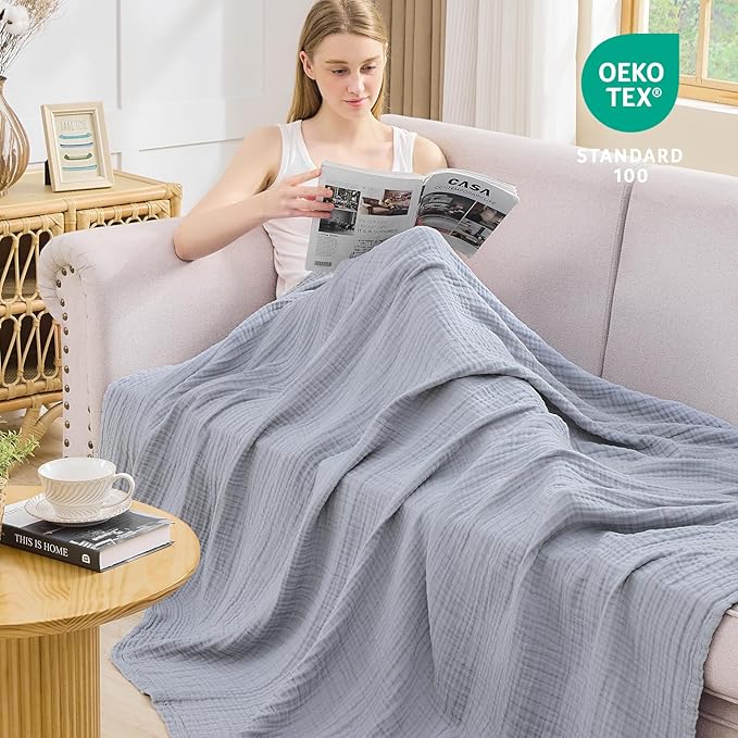 EMME Muslin Blankets for Adults Throw Blanket for Couch Breathable Gauze Soft - Image 3