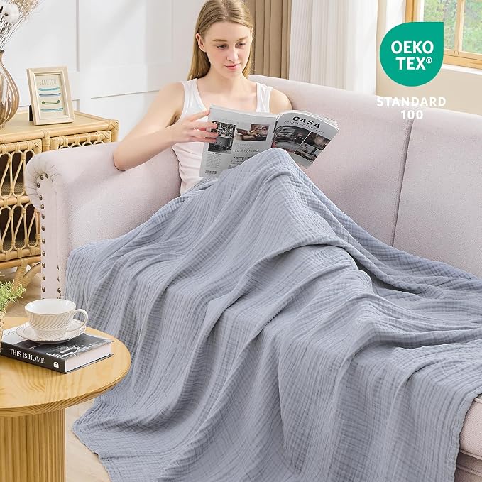 EMME Muslin Blankets for Adults Throw Blanket for Couch Breathable Gauze Soft - Image 3
