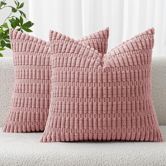 MIULEE Corduroy Decorative Throw Pillow Covers 16x16 Blush Pink Pack of 2 | by MIULEE