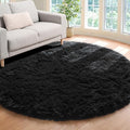 Black Round Area Rug 4ft, Soft Bedroom Circle Rugs Floor Mats by ONASAR