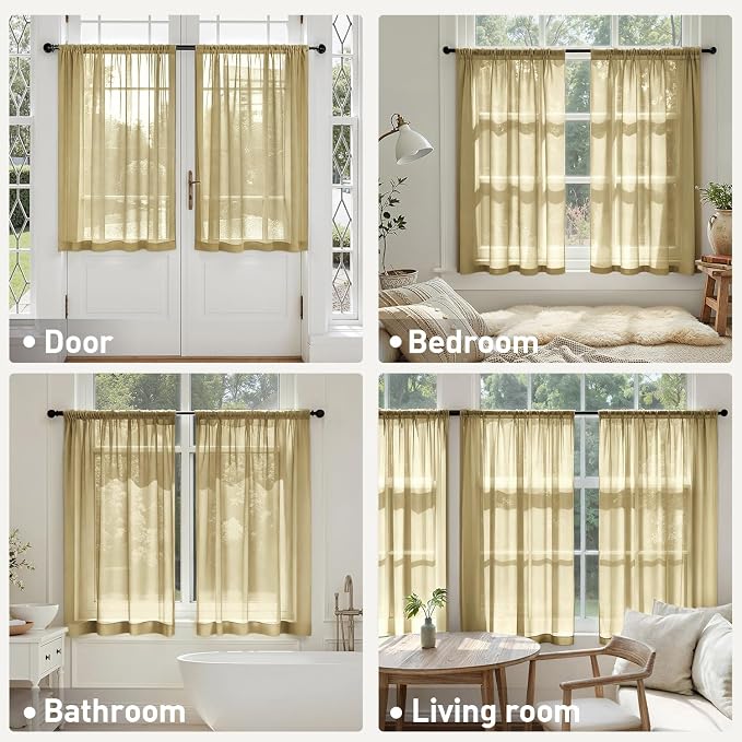 MIULEE Gold Sheer Curtains 63 Inches Long 4 Panels 42 x 63 Inches | Light - Image 6