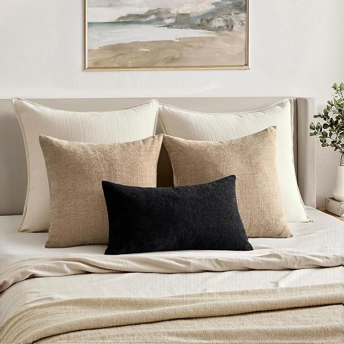 MIULEE Black Chenille Couch Lumbar Throw Pillow Covers, 12x20 | Set of 2 - Image 4
