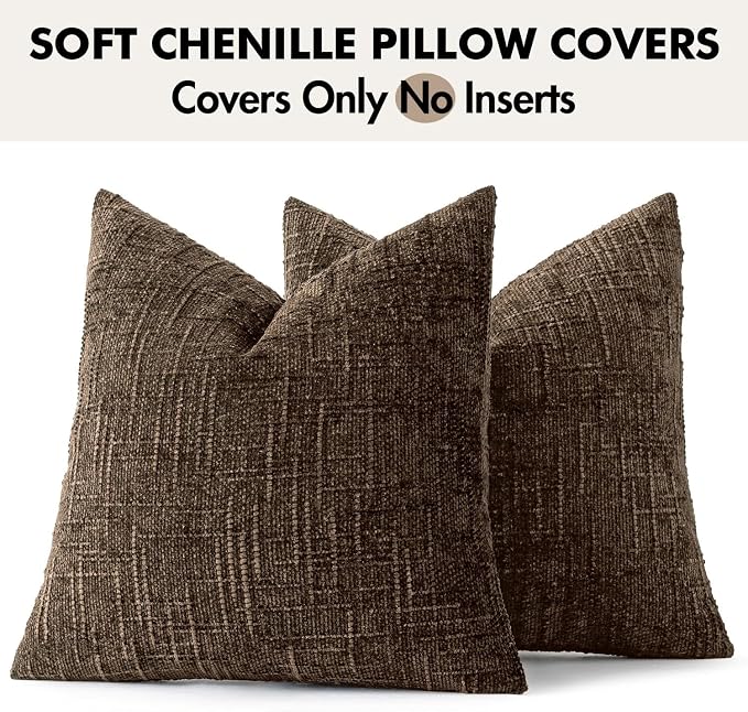 MIULEE Chenille Textured Throw Pillow Covers Reddish Brown 18x18 Set of 2 | - Image 7