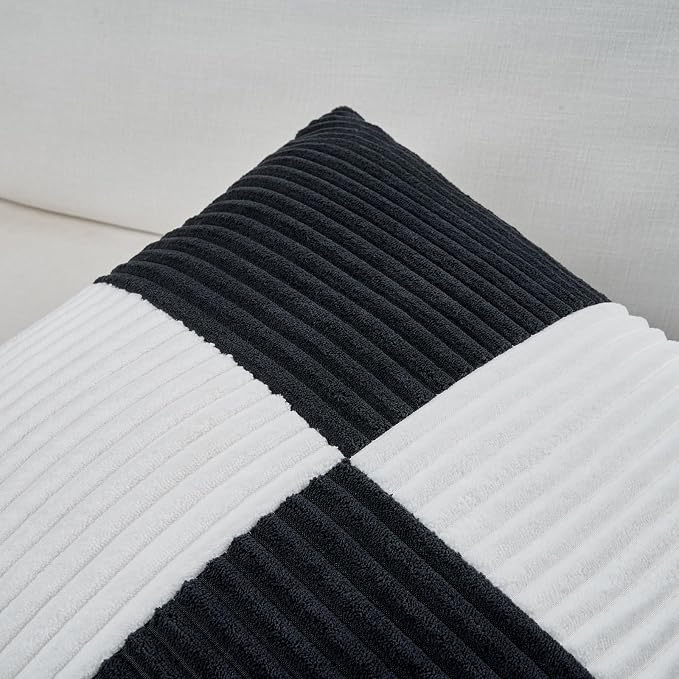Fancy Homi Set of 2 Black White Long Lumbar Decorative Throw Pillow Covers - Image 3