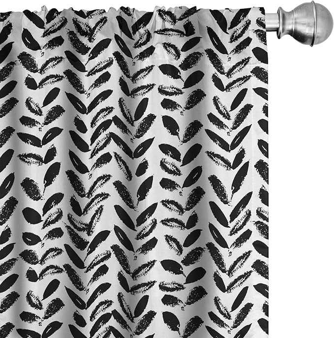 Ambesonne Black and White Window Curtains Pack of 2, Modern Grunge Botany Motif Monochrome Brush Paint Style Strokes, Lightweight Set with Rod Pocket, 4 Panels of - 28" x 95", White and Black
