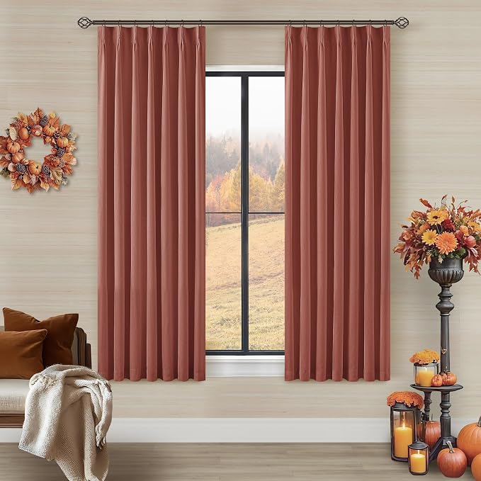 Firebrick 63 Inch Blackout Pleated Linen Curtains by Twodrapes