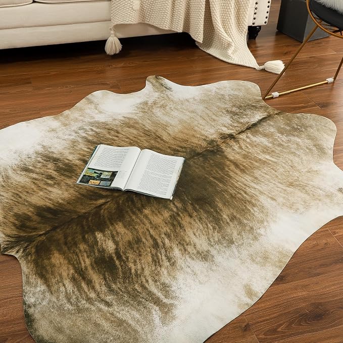 Western Faux Cowhide Rug, Animal Cow Hide Rug, 7 x 6.2 Ft Brownish | Premium - Image 5