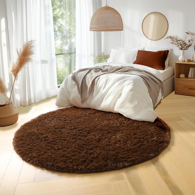 Amdrebio Chocolate Brown Round Circle Area Rug 4Ft - Image 7