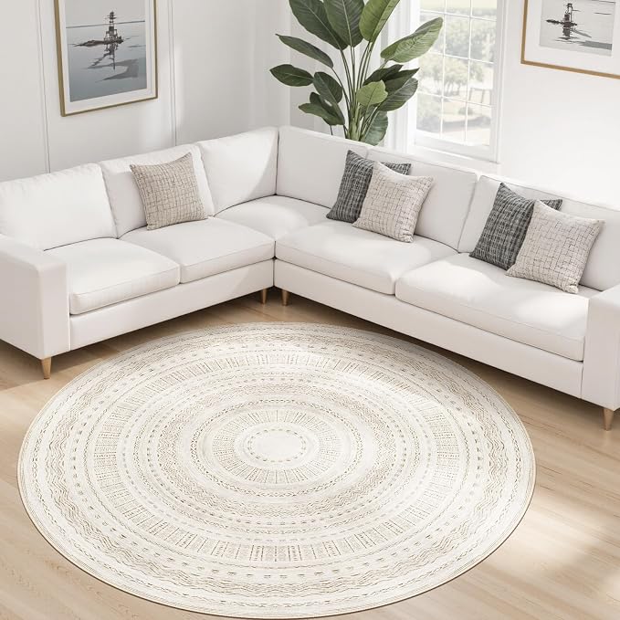 cotiled 6x6 Round Rug 6ft Circle Living Room Boho Area Rugs | Washable Foldable - Image 8