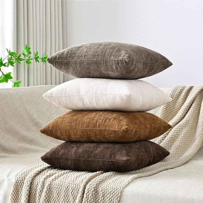 Set of 4 Soft Textured Decorative Throw Pillow Covers 24x24 Inch Cozy Farmhouse - Image 3