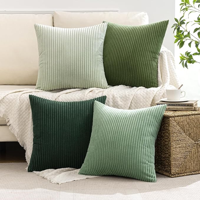 MIULEE Soft Corduroy Decorative Throw Pillow Covers Forest Green 22x22 | Set of - Image 4