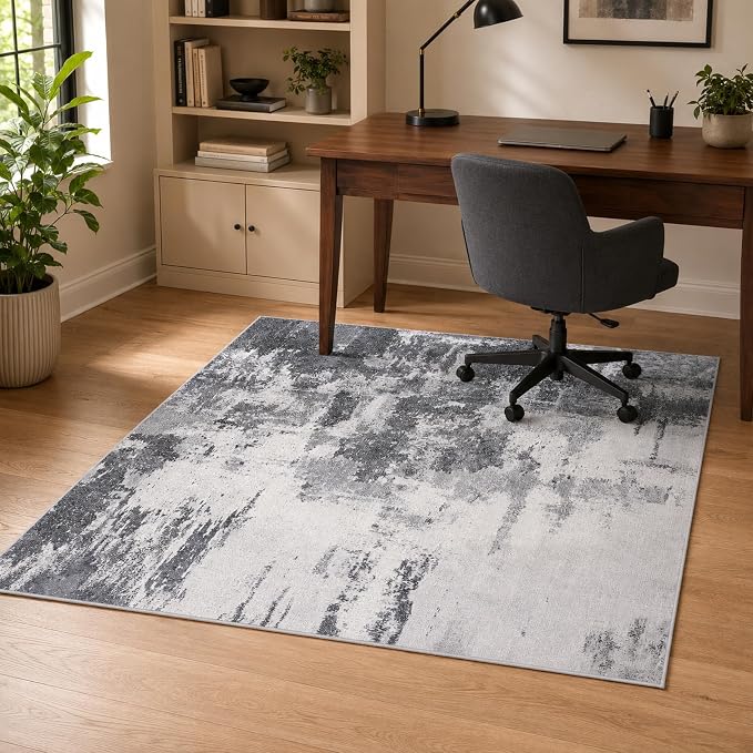 Area Rug 4x6 Dark Grey Rug Washable Boho Rugs Non Slip Low Pile Abstract Small - Image 3