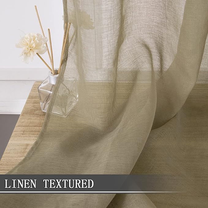 Tollpiz Short Sheer Curtain Living Room Linen Textured Curtains Sheer Light - Image 2